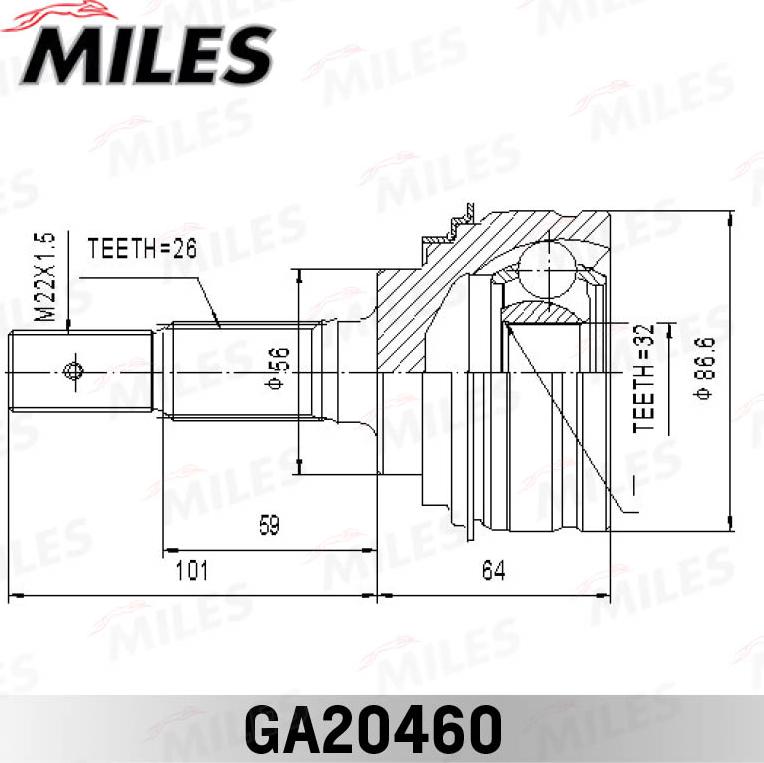 Miles GA20460 - Шарнирный комплект, ШРУС, приводной вал avtokuzovplus.com.ua