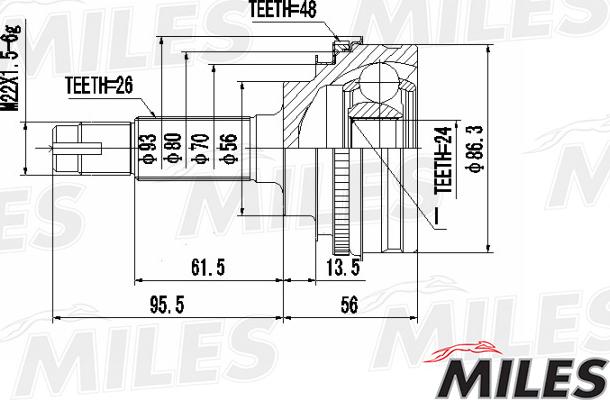 Miles GA20482 - Шарнирный комплект, ШРУС, приводной вал avtokuzovplus.com.ua