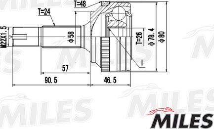 Miles GA20502 - Шарнирный комплект, ШРУС, приводной вал avtokuzovplus.com.ua