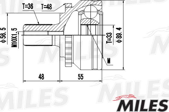 Miles GA20506 - Шарнірний комплект, ШРУС, приводний вал autocars.com.ua