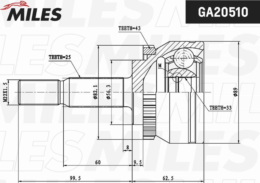 Miles GA20510 - Шарнірний комплект, ШРУС, приводний вал autocars.com.ua