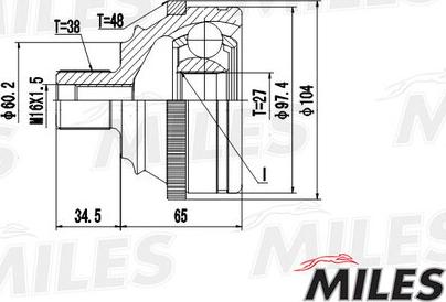 Miles GA20529 - Шарнирный комплект, ШРУС, приводной вал avtokuzovplus.com.ua