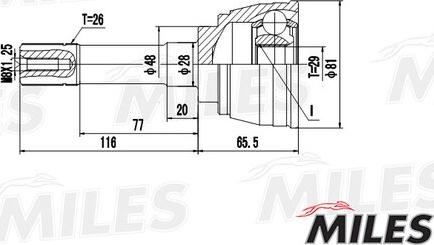 Miles GA20584 - Шарнірний комплект, ШРУС, приводний вал autocars.com.ua