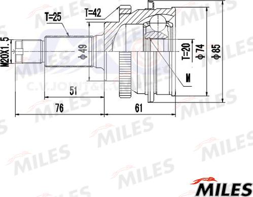 Miles GA20593 - Шарнірний комплект, ШРУС, приводний вал autocars.com.ua