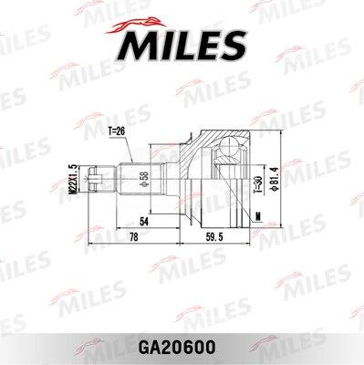 Miles GA20600 - Шарнірний комплект, ШРУС, приводний вал autocars.com.ua