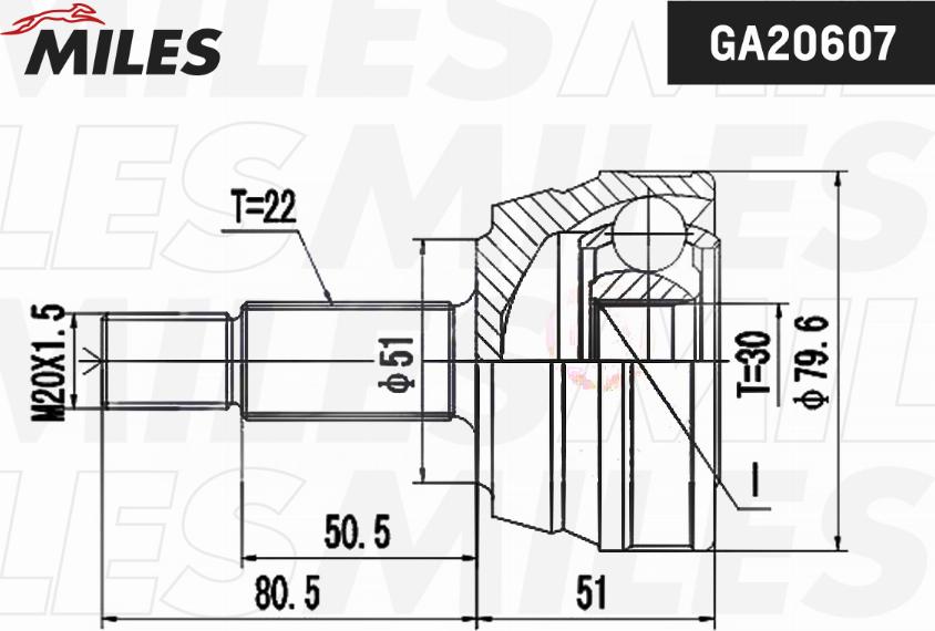 Miles GA20607 - Шарнірний комплект, ШРУС, приводний вал autocars.com.ua