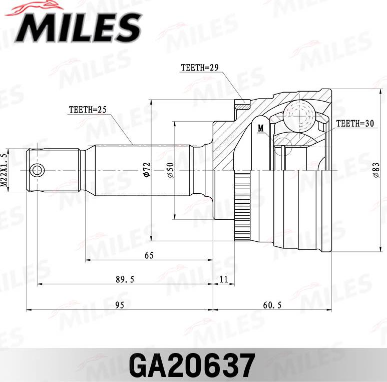 Miles GA20637 - Шарнірний комплект, ШРУС, приводний вал autocars.com.ua