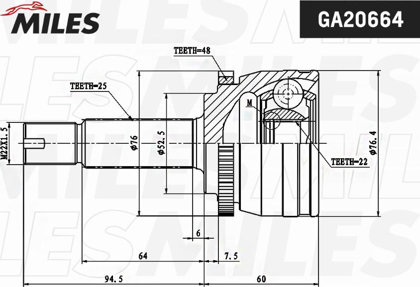 Miles GA20664 - Шарнір, ШРУС, приводний вал autocars.com.ua