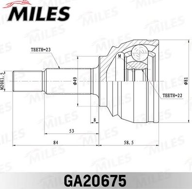 Miles GA20675 - Шарнирный комплект, ШРУС, приводной вал avtokuzovplus.com.ua