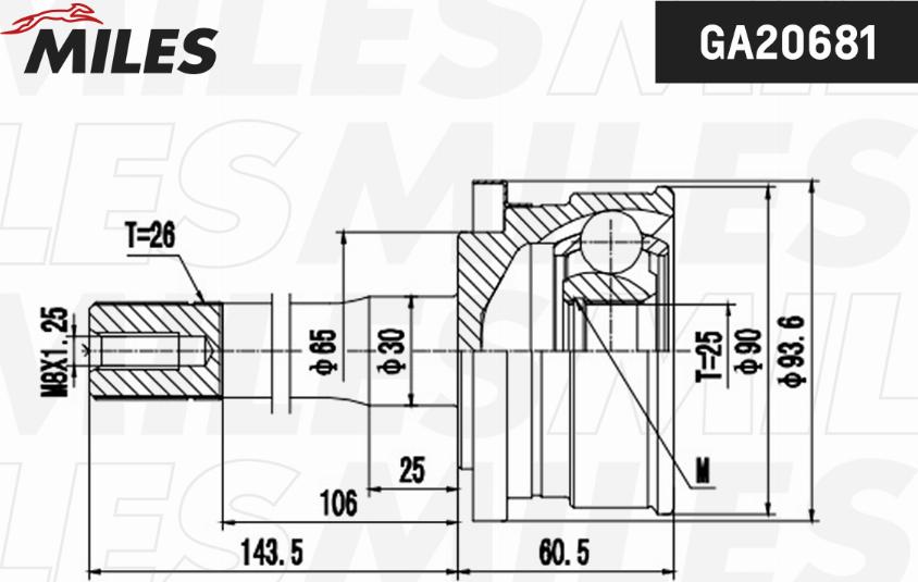 Miles GA20681 - Шарнірний комплект, ШРУС, приводний вал autocars.com.ua