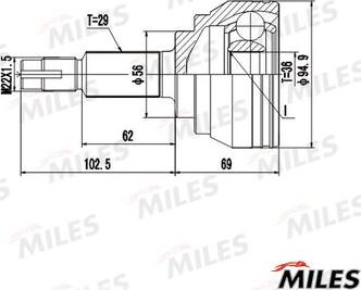 Miles GA20711 - Шарнирный комплект, ШРУС, приводной вал avtokuzovplus.com.ua