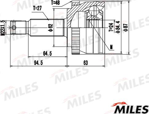 Miles GA20724 - Шарнирный комплект, ШРУС, приводной вал avtokuzovplus.com.ua