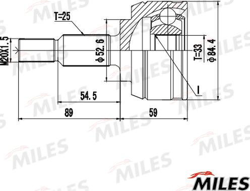 Miles GA20725 - Шарнірний комплект, ШРУС, приводний вал autocars.com.ua