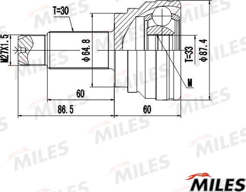 Miles GA20729 - Шарнирный комплект, ШРУС, приводной вал avtokuzovplus.com.ua