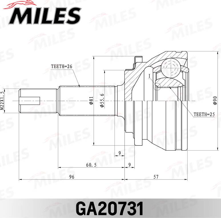 Miles GA20731 - Шарнирный комплект, ШРУС, приводной вал avtokuzovplus.com.ua