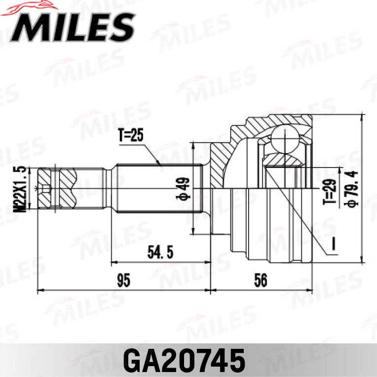 Miles GA20745 - Шарнірний комплект, ШРУС, приводний вал autocars.com.ua