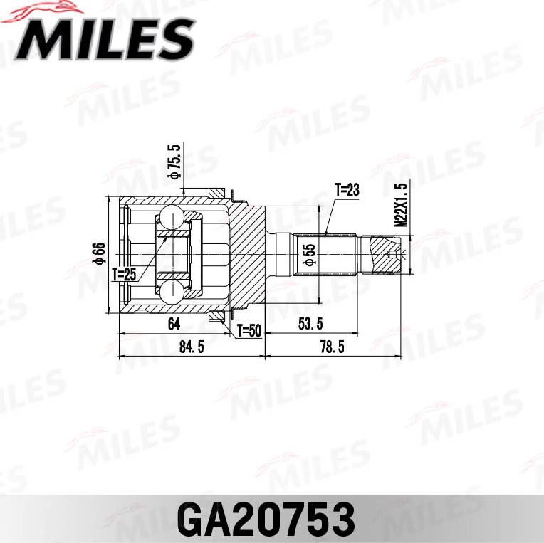 Miles GA20753 - Шарнірний комплект, ШРУС, приводний вал autocars.com.ua