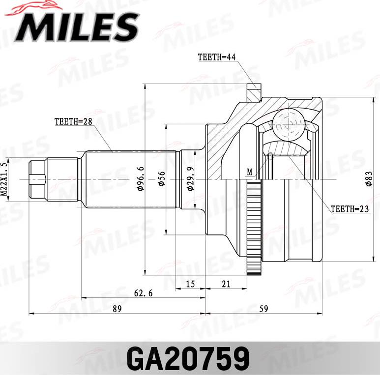 Miles GA20759 - Шарнірний комплект, ШРУС, приводний вал autocars.com.ua