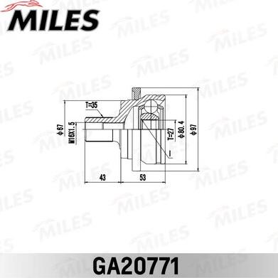 Miles GA20771 - Шарнір, ШРУС, приводний вал autocars.com.ua