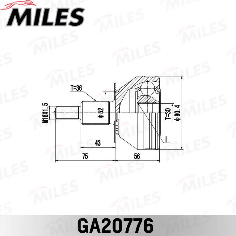 Miles GA20776 - Шарнирный комплект, ШРУС, приводной вал avtokuzovplus.com.ua