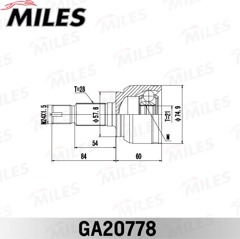 Miles GA20778 - Шарнірний комплект, ШРУС, приводний вал autocars.com.ua