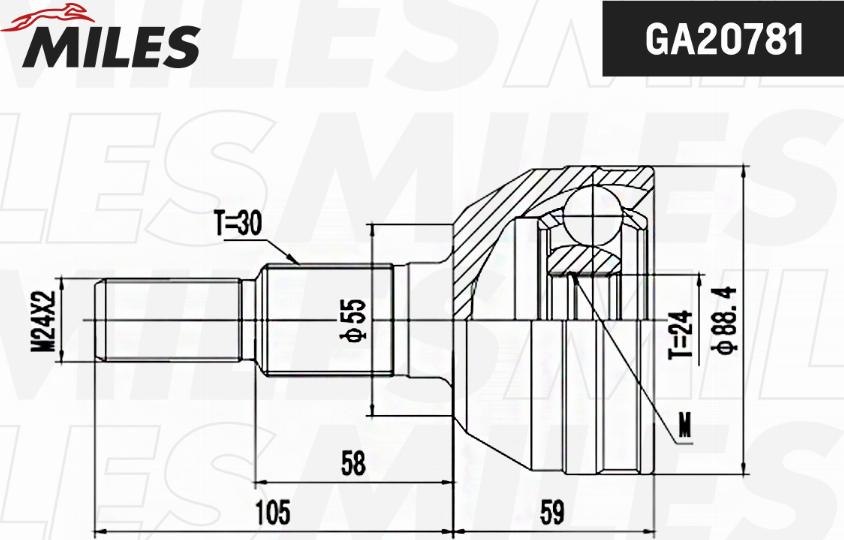 Miles GA20781 - Шарнірний комплект, ШРУС, приводний вал autocars.com.ua