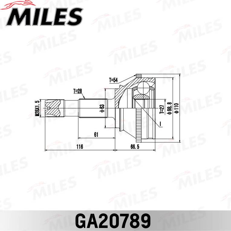 Miles GA20789 - Шарнірний комплект, ШРУС, приводний вал autocars.com.ua