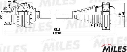 Miles GC00140 - Привод в сборе VW T4 1.9D-2.5 лев.-прав.ABS autodnr.net