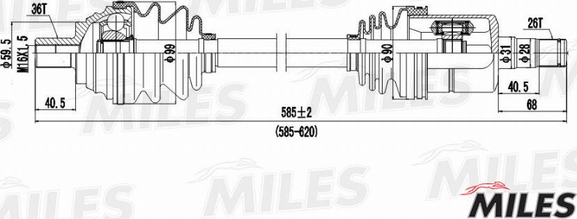 Miles GC01006 - Приводний вал autocars.com.ua