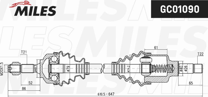 Miles GC01090 - Приводний вал autocars.com.ua