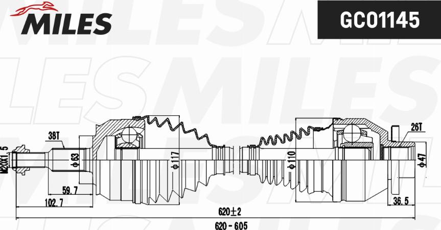 Miles GC01145 - Приводний вал autocars.com.ua