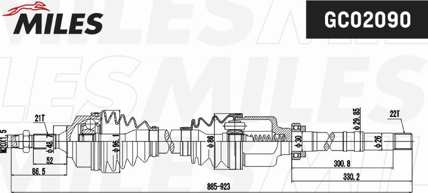 Miles GC02090 - Приводний вал autocars.com.ua