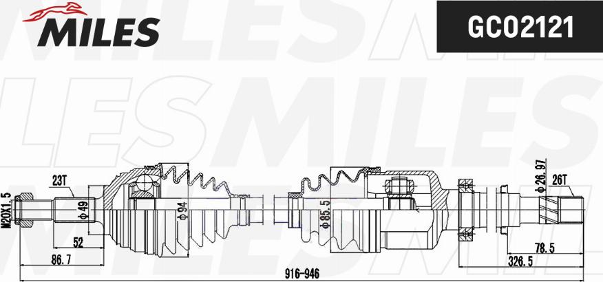 Miles GC02121 - Приводной вал avtokuzovplus.com.ua