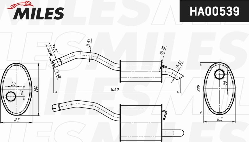 Miles HA00539 - Глушник вихлопних газів кінцевий autocars.com.ua