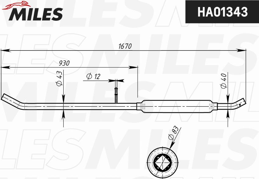 Miles HA01343 - Середній глушник вихлопних газів autocars.com.ua