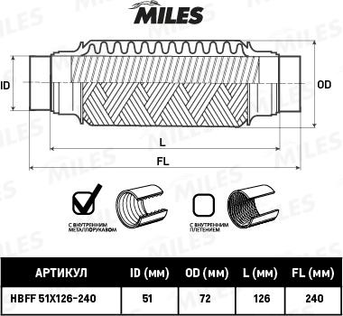 Miles HBFF51X126-240 - Труба гофрированная с патрубками и внутр. металлорукавом 51X126-240 autodnr.net