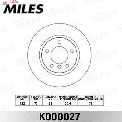 Miles K000027 - Гальмівний диск autocars.com.ua