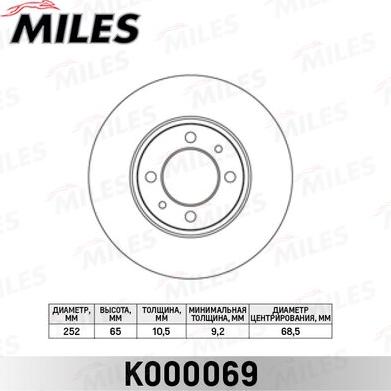 Miles K000069 - Тормозной диск avtokuzovplus.com.ua