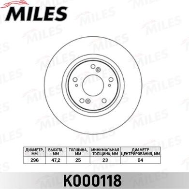 Miles K000118 - Тормозной диск avtokuzovplus.com.ua