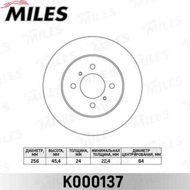 Miles K000137 - Тормозной диск avtokuzovplus.com.ua