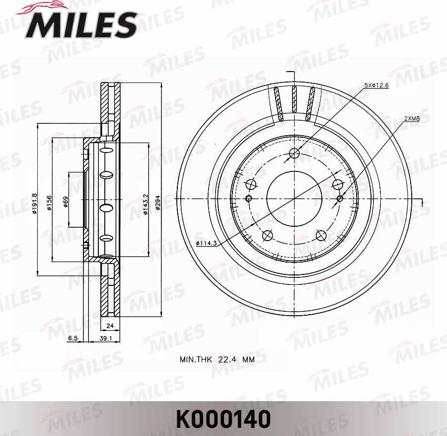 Miles K000140 - Тормозной диск avtokuzovplus.com.ua