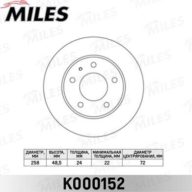 Miles K000152 - Тормозной диск avtokuzovplus.com.ua