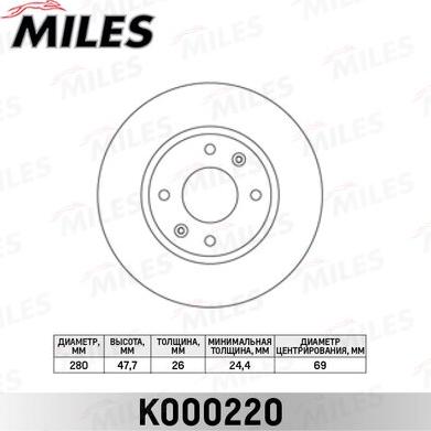 Miles K000220 - Тормозной диск avtokuzovplus.com.ua