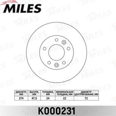 Miles K000231 - Тормозной диск avtokuzovplus.com.ua