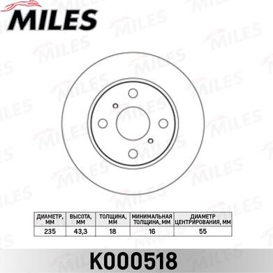 Miles K000518 - Гальмівний диск autocars.com.ua
