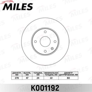 Miles K001192 - Тормозной диск avtokuzovplus.com.ua