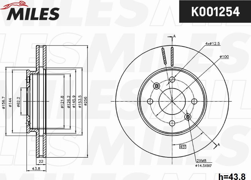 Miles K001254 - Тормозной диск avtokuzovplus.com.ua