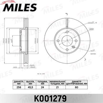 Miles K001279 - Тормозной диск avtokuzovplus.com.ua