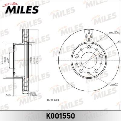 Miles K001550 - Тормозной диск avtokuzovplus.com.ua