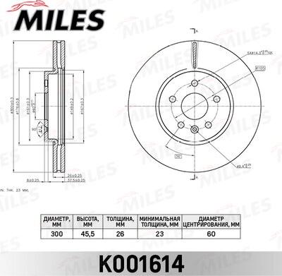 Miles K001614 - Тормозной диск avtokuzovplus.com.ua